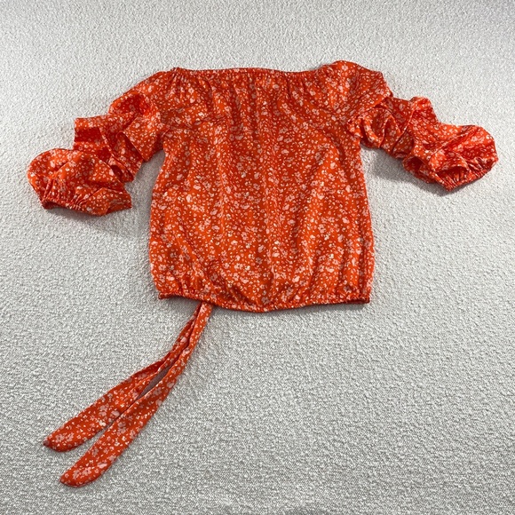 Vince Camuto Orange Floral Off-the-Shoulder Tie-Waist Blouse xs - Picture 10 of 12